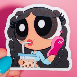 Boba Girl Sticker, Vintage Cartoon, Retro Y2K, 90s Vibe, Gen Z, Cute Trendy, TV Network, Girl Power, Childhood Nostalgia, Throwback Show