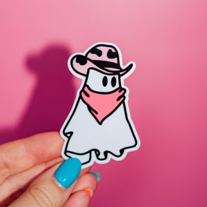 Cowgirl Ghost Sticker, Spooky Halloween, Boo Basket, Horror Vibes, Fall Decor, Country Girl, Giddy Up, Yeehaw, Cute Trendy, Cottage Core