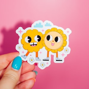 Sun And Cloud Sticker, Best Friends, Happy Vibes, Trendy Cute, Retro Aesthetic, Floral Sparkles, Animated Cartoon, Friendiversary Gift