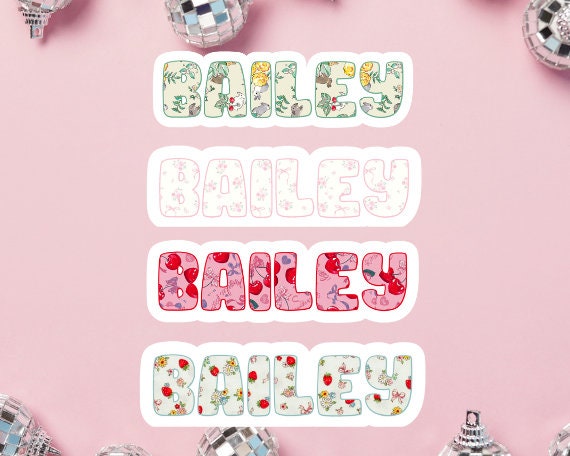 CUSTOM Bunny Name Sticker, Custom Coquette Bow Name, Custom Cherry Name, Custom Strawberry Name, Trendy Aesthetic Patterns