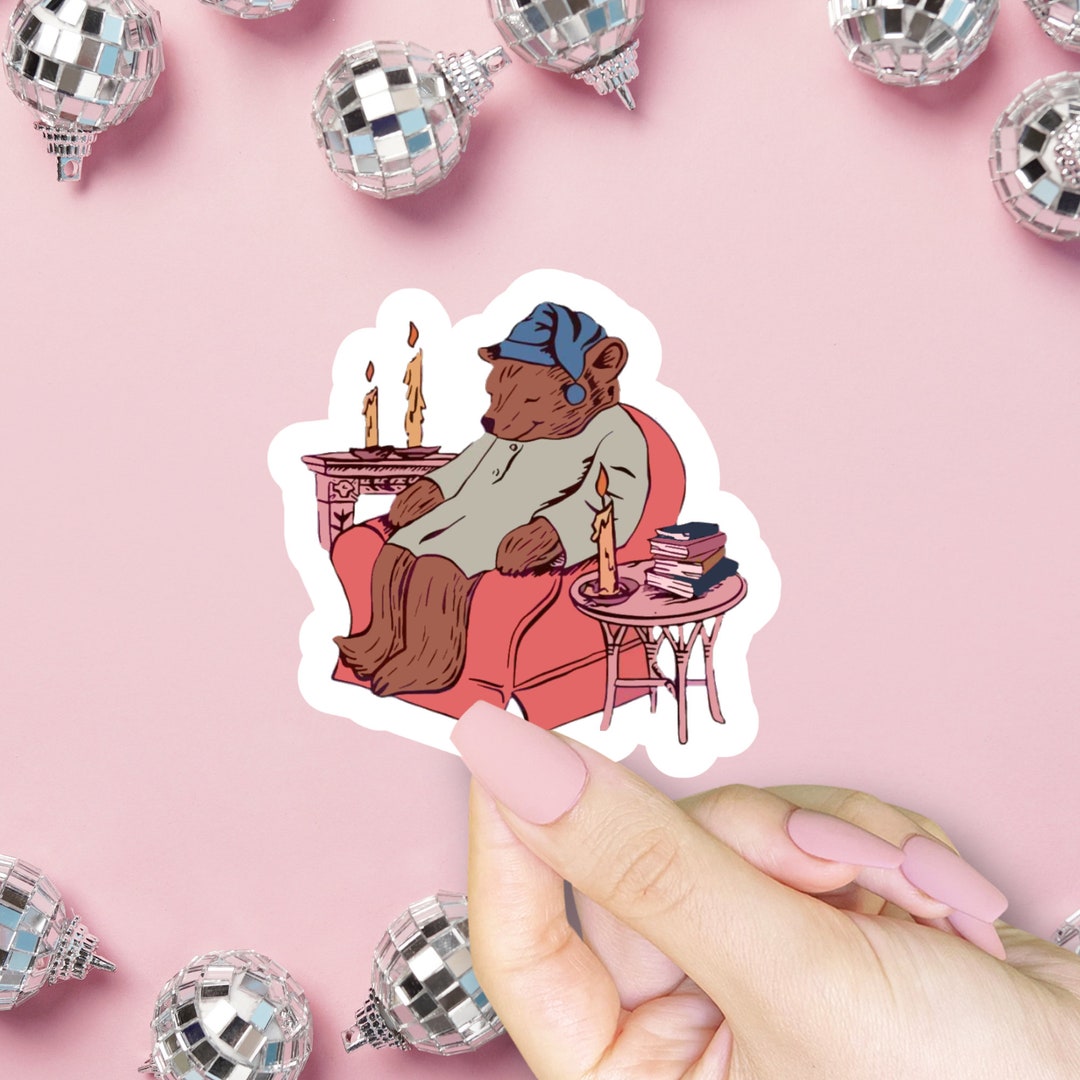 Sleepy Bear Sticker, Comfy, Cozy, Cartoon, Childhood, Valentine's Gift