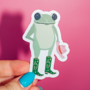 Frog Cowboy Sticker, Cottage Core, Funny Western Toad, Vintage Aesthetic, Cute Farm Animal, Cowgirl Boots, Pink Hat, Country Vibes