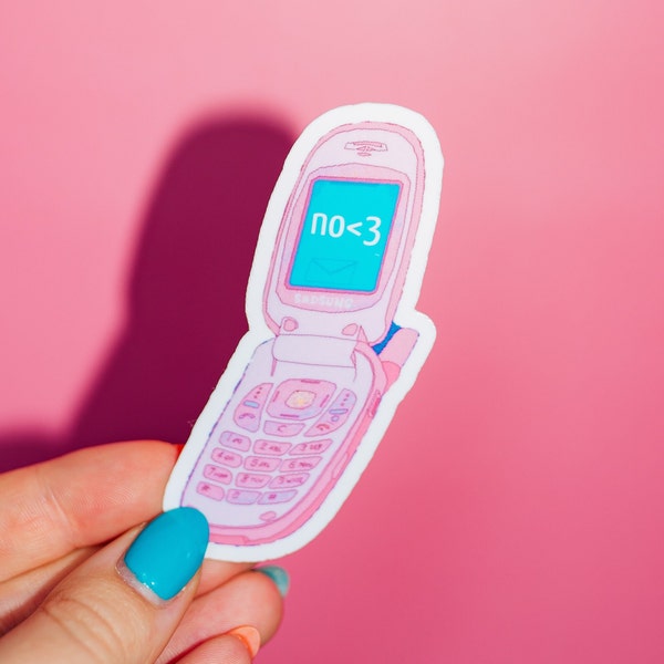 No <3 Flip Phone Sticker, Funny Meme, Self Care, Setting Boundaries, Mental Health, Retro Y2K 90s, Technology Nostalgia, Pop Culture, Cell