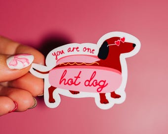 You Are One Hot Dog Sticker, Trendy Dachshund, Wiener Dog, Heart Sunglasses, Just A Girl, Galentine Valentine Gift, Bachelorette Party