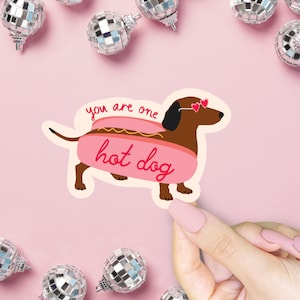 You Are One Hot Dog Sticker, Dachshund, Wiener Dog, Heart Sunglasses