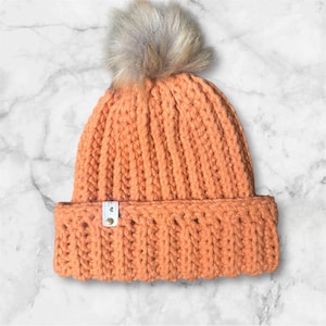 Hand Crocheted Fleece Yarn Beanie with Faux Fur Pom
