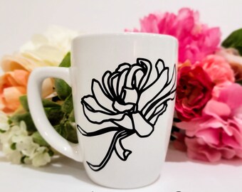Magnolia Bloom Mug. Royal Norfolk mug with Permanent Vinyl Decal Appliqué