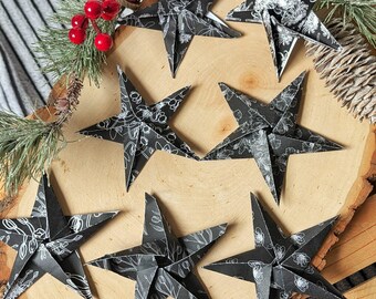 DIY Printable Dark Floral Origami Star Paper, 7 Pattern Pack for Instant Download