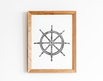 Ship's Wheel - Ink drawing *Limited Edition Giclée Print* Wall Art