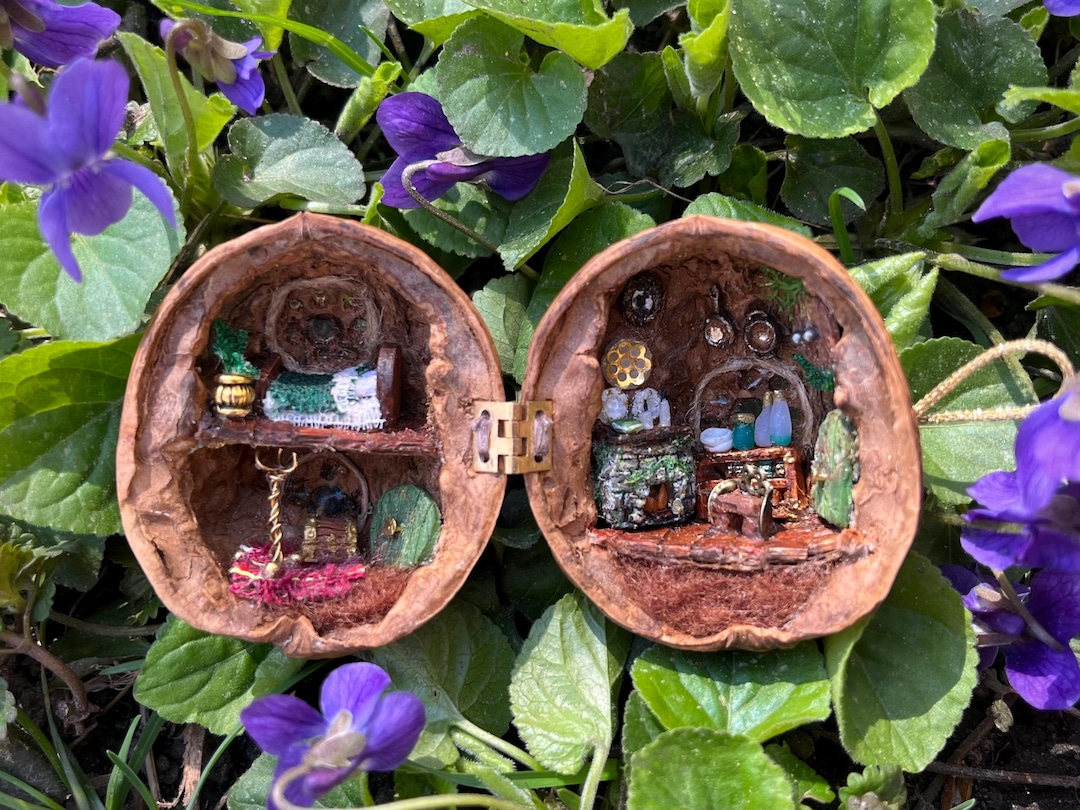Miniature Hobbit House in Walnut Shell, Fairy Garden Decor, Goblincore ...
