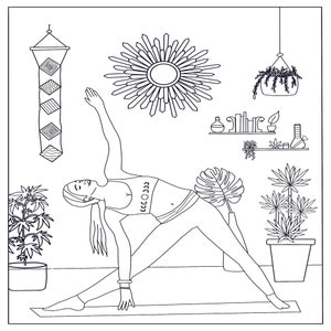 Adult Stoner Coloring Page, Girl-Yoga, Instant Download