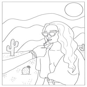 Adult Coloring Page, Girl-Desert420, Instant Download