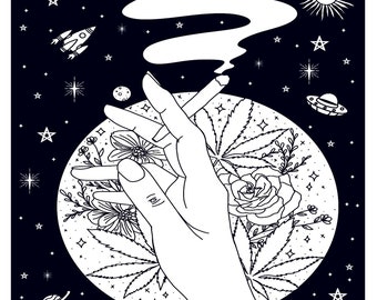 Adult Coloring Page, Hand-Space420, Instant Download, Stoner Page, Relaxing coloring Page