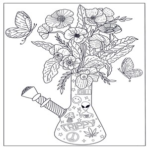 Adult Coloring Page, Flowervase420, Instant Download