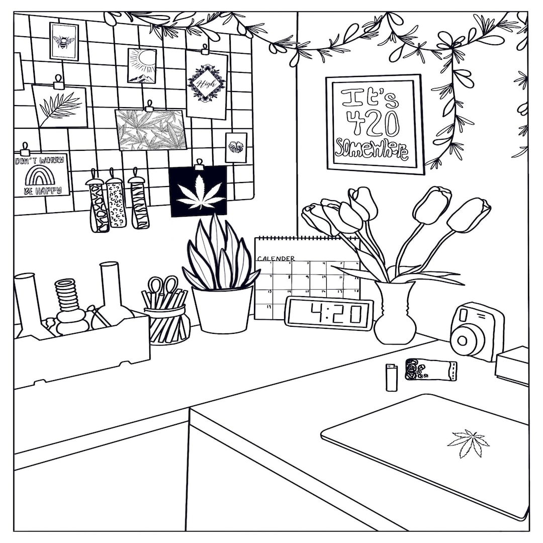 Adult Coloring Page, Desk-420, Instant Download - Etsy