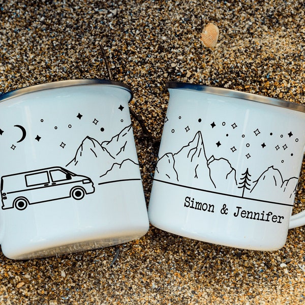 Personalised T5/T6 Vanlife Mug Campervan Enamel Camp Mug Custom Camping Mug For Couples Gift Mug RV Accessories Camping Gift (QTY 1)