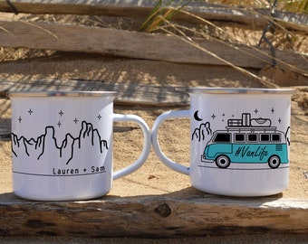 Personalised Vanlife Mug Campervan Enamel Camp Mug Custom Camping Mug For Couples Vanlife Gift Mug RV Accessories Camping Gift (QTY 1)