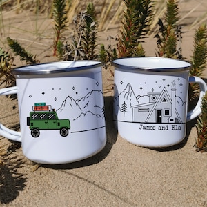 Personalised Landrover Defender Jeep Mug Campervan Enamel Camp Mug Custom Camping Mug For Couples Gift Mug RV Accessories Camping (QTY 1)