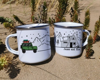 Personalised Landrover Defender Jeep Mug Campervan Enamel Camp Mug Custom Camping Mug For Couples Gift Mug RV Accessories Camping (QTY 1)