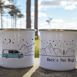 Personalised Two Tone T5/T6 Vanlife Mug Campervan Enamel Camp Mug Custom Camping Mug For Couples Gift Mug RV Accessories Camping Gift(QTY 1)