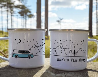 Personalised Two Tone T5/T6 Vanlife Mug Campervan Enamel Camp Mug Custom Camping Mug For Couples Gift Mug RV Accessories Camping Gift(QTY 1)