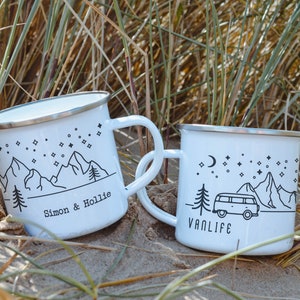 Personalised Vanlife Mug Campervan Enamel Camp Mug Custom Camping Mug For Couples Vanlife Gift Mug RV Accessories Camping Gift (QTY 1)