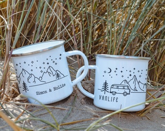 Personalised Vanlife Mug Campervan Enamel Camp Mug Custom Camping Mug For Couples Vanlife Gift Mug RV Accessories Camping Gift (QTY 1)