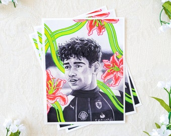 Charles Leclerc / estampado de arte tradicional floral de charles leclerc fórmula 1 conductor de ferrari 2023