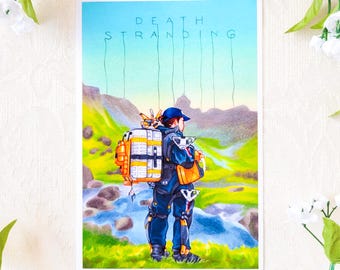 Impresión metálica brillante de Death Stranding / impresión artística tradicional de Sam Porter Bridges del videojuego Death Stranding