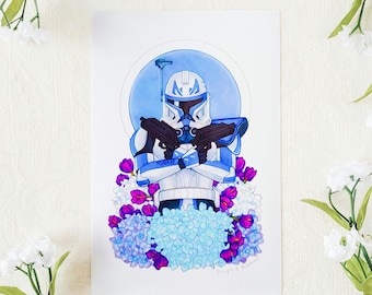 GLÄNZENDER Captain Rex Metallic Druck aus den Clone Wars | Star Wars traditioneller Kunstdruck