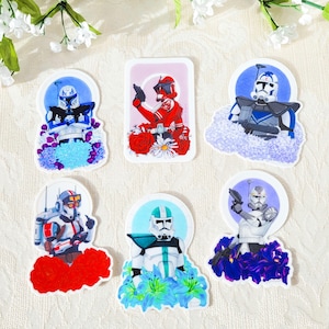 Floral Clone Sticker Bundle | star wars captain rex, commander fox, commander wolffe, captain howzer, arc trooper fives, tech sticker bundle