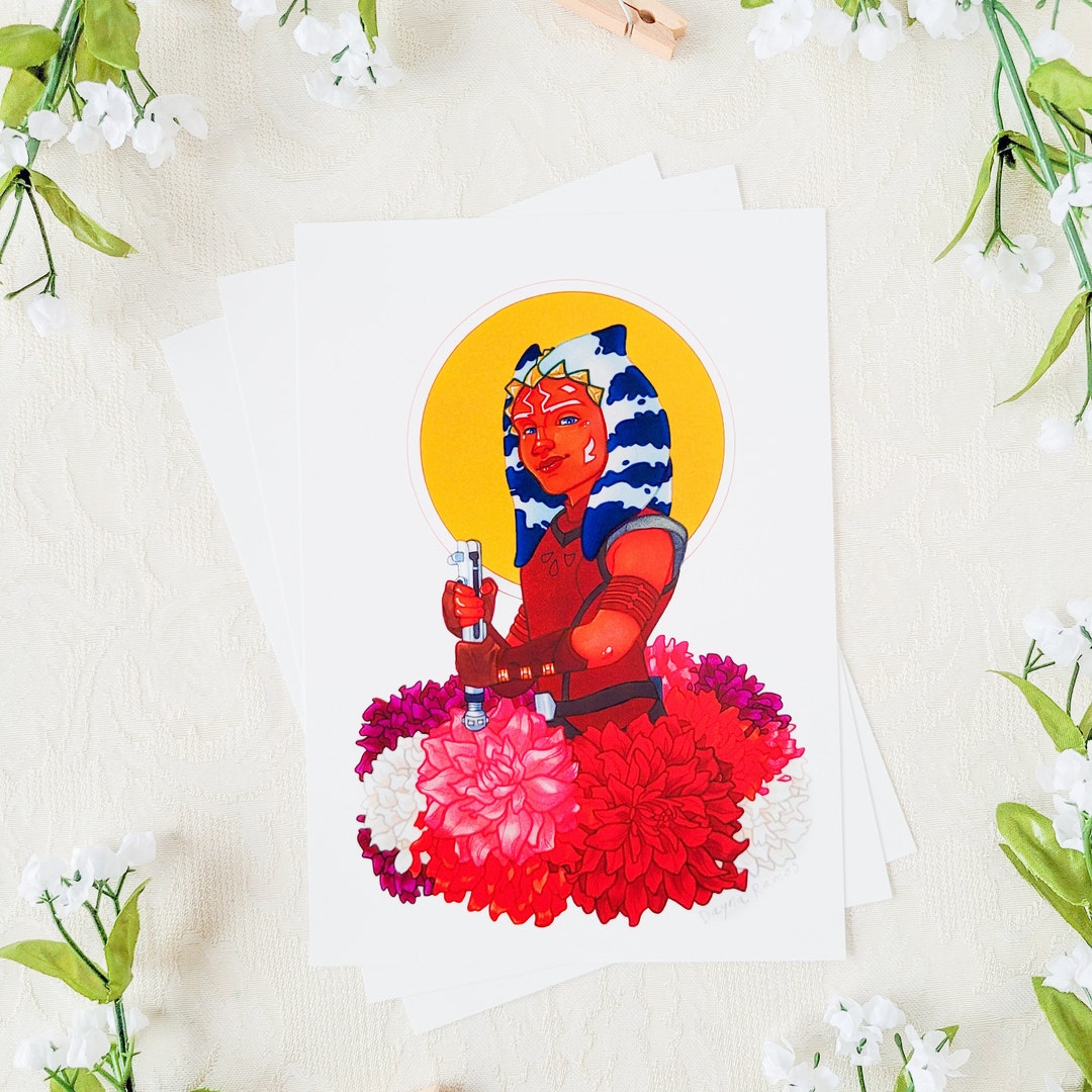 Floral Ahsoka Tano Traditional Art Print Star Wars Ahsoka Series the ...