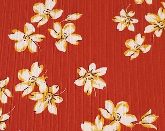 Floral Ribbed Knit Fabric, Ivory and Yellow, 4-Way Stretch, Sold by the 1/2 yard