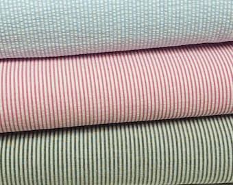 Pink, Blue, or Black 1/16 inch Narrow Stripe Seersucker Fabric, 100% Cotton, Lightweight Textured Fabric, Sold by the 1/2 Yard