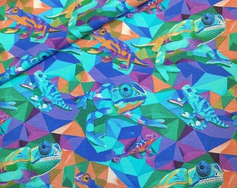 Kaleidoscope Chameleons Cotton Spandex Jersey Fabric, European Sourced, Sold by the 1/2 Yard
