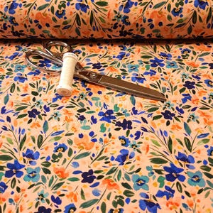 Summer Garden Jersey Knit Fabric, Fun and Colorful Cotton Spandex, European Sourced, Quality Fabric, 4-way Stretch. Sold by the 1/2 yard
