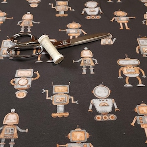 Happy Robot Jersey Knit Fabric, Fun and Colorful Cotton Spandex, European Sourced, Quality Fabric, 4-way Stretch. Sold by the 1/2 yard