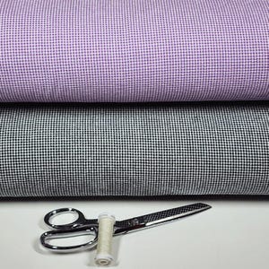 Purple or Navy Mini Gingham Cotton Seersucker | 1/16 Inch Checked Fabric | Classic Preppy Summer Fabric | 1/2 Yard