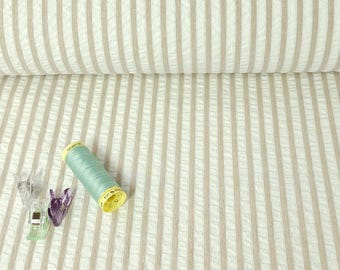Beige & Off White Seersucker – Soft Textured 100% Cotton Stripe Classic Fabric, Sold by the 1/2 yard