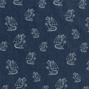 Dragon Denim Fabric Lightweight Stretch Denim Fabric for Children's Apparel, European Quality, Stretch Denim - Sold by the 1/2 yard