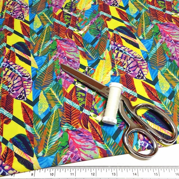 SWIM Fabric: Colorful Abstract Watercolor Leaves, Fun Summer Swimsuit Fabric, Perfect for Activewear and Swimwear. Sold by the 1/2 yard.