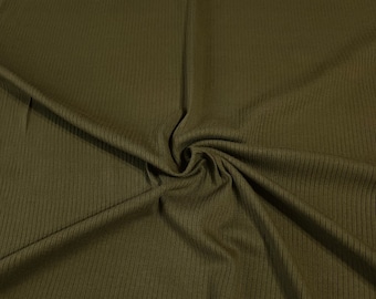 Ribbed Knit Fabric: Army Green Rib Knit Fabric Cotton Blend 4x2 Rib Knit Fabric. Soft and Fun, 4-Way Stretch, Sold by the 1/2 yard
