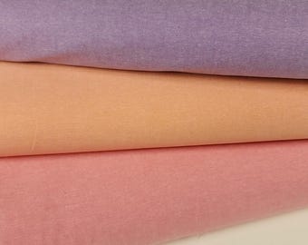 Cotton Chambray Fabric, Lavender Bloom Apricot Sorbet & Blush Petal, Sweet Boutique Apparel Fabric, Sold by the 1/2 Yard
