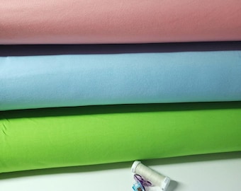 Blue, Pink Blush, Lime Pastel Solid Cotton Spandex Jersey Knit Fabric, 4-Way Stretch, Popular Fabric for Apparel, Sold by the 1/2 yard.