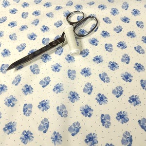 Blue Ditsy Floral Cotton Lawn Fabric, Lightweight Summer Apparel, Sold by 1/2 Yard