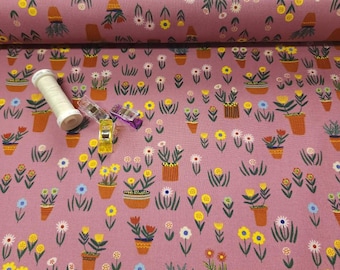 Organic Cotton Fabric, Garden Plants Floral Print, Cloud 9 Fabrics, 100% Cotton for Apparel, Quilts, Crafts, Sold by the 1/2 yard