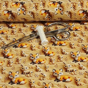 Little Foxes and Bunnies Knit Fabric, Fun 3-D Look, Cotton Spandex, European Sourced, Quality Fabric, 4-way Stretch. Sold by the 1/2 yard