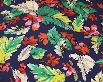 Island Canopy Rayon Spandex Knit Fabric, Tropical Floral, 4-Way Stretch, Sold by the 1/2 Yard