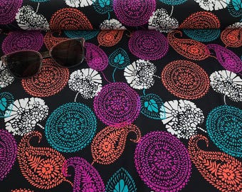 Boho Paisley Floral Swim Fabric | Deadstock Nylon Spandex Swimsuit Fabric | 4-Way Stretch Swimwear Material | Sold by the 1/2 Yard