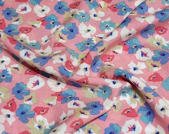 Rayon Challis Fabric, Fun Pretty Pink, Blue, White Floral. Print. Light and Flowing Fabric. Nice Rayon Woven Fabric. Sold by the 1/2 yard